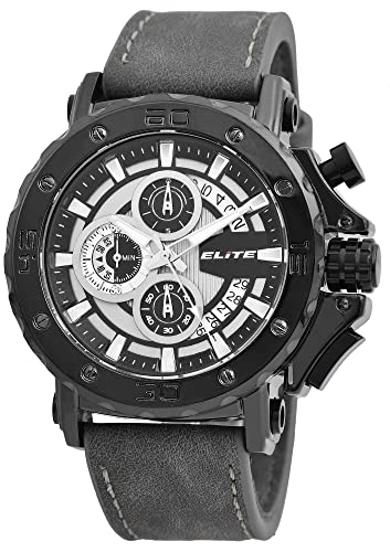 Excellanc Elite Herrenuhr Schwarz Analog Datum Chronograph Kunst-Leder Quarz 3 Bar Armbanduhr von Excellanc