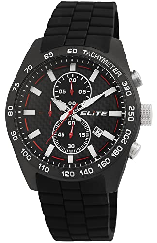 Excellanc Elite Herrenuhr Schwarz Analog Datum Chronograph Silikon Quarz 5 Bar Armbanduhr von Excellanc