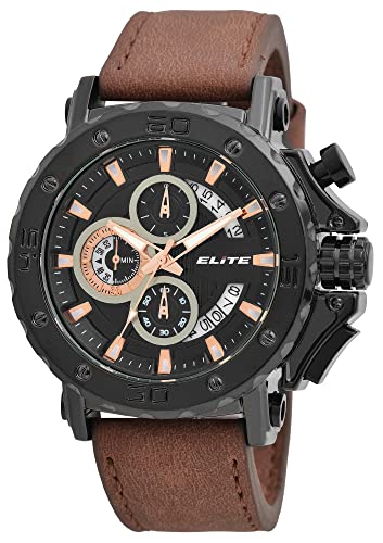 Excellanc Elite Herrenuhr Schwarz Braun Analog Datum Chronograph Kunstleder Quarz 3 Bar Armbanduhr von Excellanc