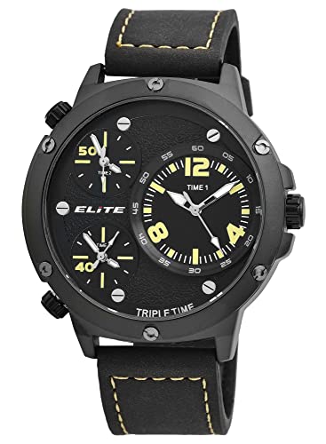 Excellanc Elite Herrenuhr Schwarz Gelb Analog Triple Time Weltzeit 3 Zeiten Zeitzonen Kunst-Leder Quarz 3 Bar Armbanduhr Excellanc Elite Herrenuhr Schwarz Gelb Analog Triple Time Weltzeit 3 Zeiten Zeitzonen Kunst-Leder Quarz 3 Bar Armbanduhr von Excellanc