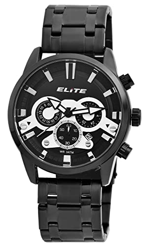 Elite Herren-Uhr Schwarz Chronograph Datum Analog Quarz Metall 2800063 von Excellanc