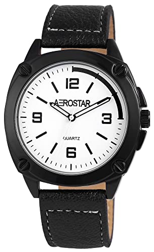 Excellanc Aerostar Modische Herren Armband Uhr Weiß Schwarz Kunst Leder Analog Quarz 9211072000008 von Excellanc