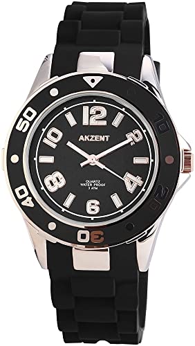 Excellanc Akzent Damen Herren Armband Uhr Schwarz Silber Analog Silikon Sport Unisex Quarz 3 Bar Frauen Männer 9SS8531000002 von Excellanc