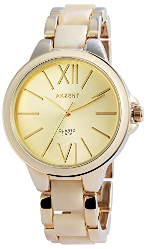 Excellanc Akzent Design Damen Armband Uhr Gold Rosa Analog Metall Römisch Frauen 3 Bar Quarz 9SS8104000010 von Excellanc