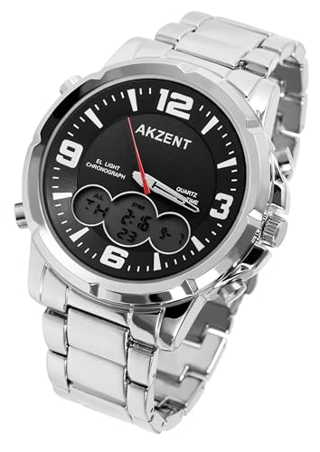 Excellanc Akzent Elegante Herren Armband Uhr Schwarz Silber Analog Digital Sport Quarz 92420026004 von Excellanc