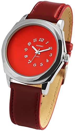 Excellanc Akzent Herren Armband Uhr Rot Analog Kunst Leder 3 Bar Quarz Männer 9SS7722500017 von Excellanc