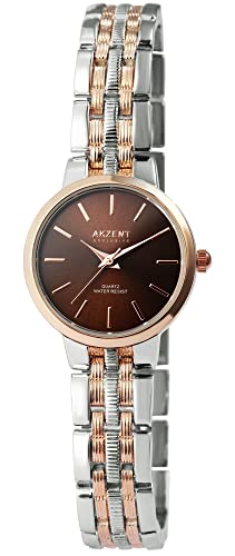 Excellanc Akzent Klassische Elegante Damen Armband Uhr Braun Silber Rosègold Analog Metall 91800195004 von Excellanc