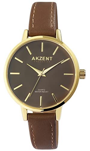 Excellanc Akzent Mode Damen Armband Uhr Braun Gold Analog Kunst Leder Quarz 91900247004 von Excellanc