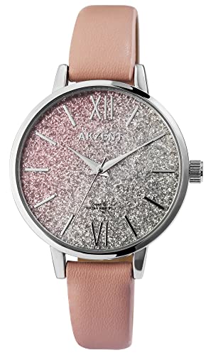 Excellanc Akzent Mode Damen Armband Uhr Rosa Glitter Analog Kunst Leder Quarz 91900245003 von Excellanc