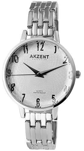 Excellanc Akzent Mode Damen Armband Uhr Silber Analog Metall Facettiertes Glas 91800198002 von Excellanc