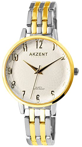 Excellanc Akzent Mode Damen Armband Uhr Silber Gold Analog Metall Facettiertes Glas Quarz 91800198003 von Excellanc