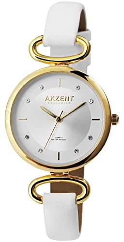 Excellanc Akzent Mode Damen Armband Uhr Silber Weiß Gold Analog Metall Kunst Leder Quarz 91900246006 von Excellanc