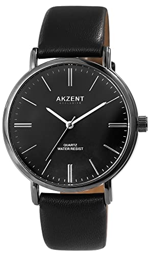 Excellanc Akzent Mode Herren Armband Uhr Schwarz Leder Imitat Quarz 92900202002 von Excellanc