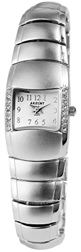 Excellanc Akzent Modische Design Damen Armband Uhr Weiß Silber Analog Strass Kristalle Frauen 3 ATM Bar Metall Quarz 9SS7122000069 von Excellanc