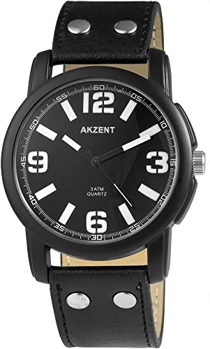 Excellanc Akzent Modische Herren Armband Uhr Schwarz Analog Kunst Leder 3 ATM Bar Männer Quarz 9SS7271000041 von Excellanc