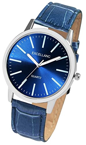 Excellanc Akzent Modische Herrenuhr Blau Silber Analog Kunst Leder Quarz 92900231007 von Excellanc