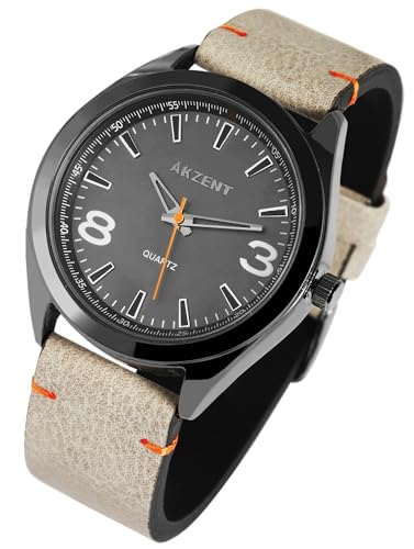 Excellanc Akzent Modische Herrenuhr Schwarz Anthrazit Beige Analog Kunst Leder Quarz 92900001002 von Excellanc