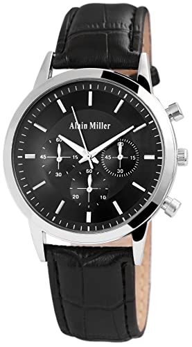 Excellanc Alain Miller Modische Herren Armband Uhr Anthrazit Schwarz Analog Chrono Look Kunst Leder Quarz 92900137001 von Excellanc