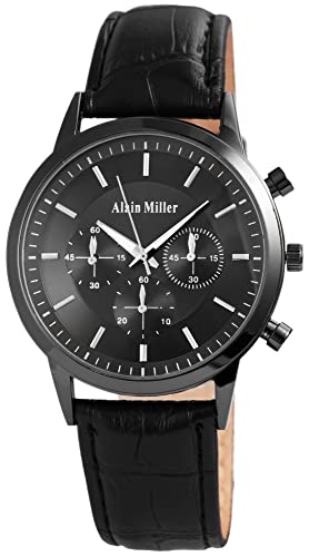 Excellanc Alain Miller Modische Herren Armband Uhr Anthrazit Schwarz Analog Chrono Look Kunst Leder Quarz 92900137003 von Excellanc