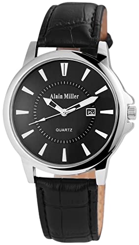 Excellanc Alain Miller Modische Herren Armband Uhr Schwarz Analog Datum Kunst Leder Quarz 92900136001 von Excellanc