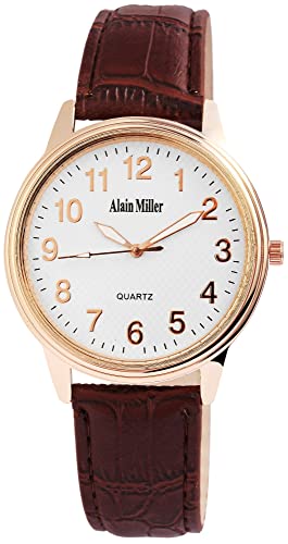 Excellanc Alain Miller Modische Herren Armband Uhr Weiß Braun Roségold Analog Kunst Leder Quarz 92900138004 von Excellanc