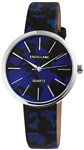 Excellanc Analog Damen Uhr mit Quarzwerk und schwarz-blau gemustertem Zifferblatt und Armband - 195021100238, Farbe4 von Excellanc