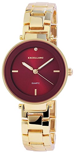 Excellanc Damen-Uhr Metall Leuchtzeiger Analog Quarz 180XXXX00038 (goldfarbig rot) von Excellanc