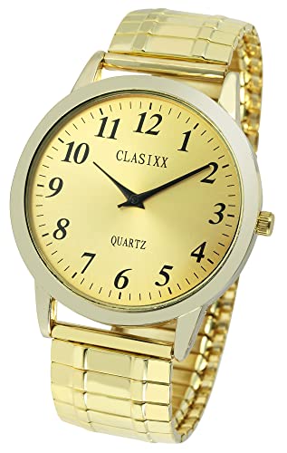 Excellanc Clasixx Klassische Herren Armband Uhr Gold Analog Metall Zugband Stretch Quarz 92700004002 von Excellanc