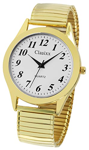 Excellanc Clasixx Klassische Herren Armband Uhr Weiß Gold Analog Metall Zugband Stretch 92700004001 von Excellanc