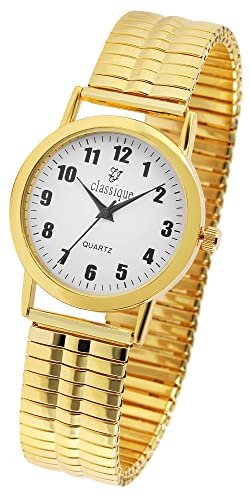 Excellanc Classique Herren Armband Uhr Weiß Gold Analog Metall Zugband Stretch Analog Quarz 92700010002 von Excellanc