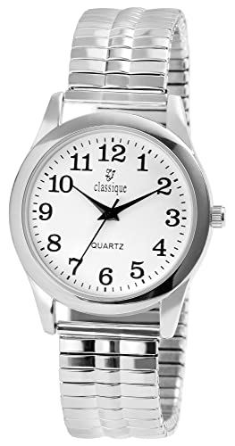 Excellanc Classique Herren Armband Uhr Weiß Silber Analog Metall Zugband Stretch Analog Quarz 92700010001 von Excellanc