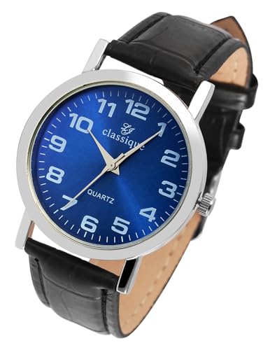 Excellanc Classique Klassische Herren Armband Uhr Blau Schwarz Analog Kunst Leder Quarz 92900152003 von Excellanc