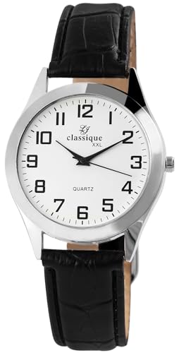 Excellanc Classique Klassische Herren Armband Uhr Weiß Schwarz Analog XXL Kunst Leder Quarz 92900155001 von Excellanc