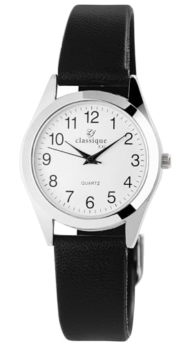 Excellanc Classique XXL Klassische Herren Armband Uhr Weiß Schwarz Analog Kunst Leder Quarz 92900156001 von Excellanc