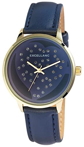 Excellanc Damen-Uhr Kunstleder Armband Dornschließe Glitzer Analog 1700272 von Excellanc