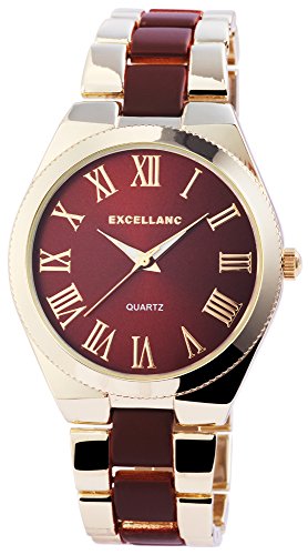 Excellanc Damen-Uhr Metall Gliederarmband Clipverschluss Leuchtzeiger Analog Quarz 1800020 (roségoldfarbig braun) von Excellanc