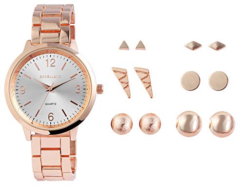 Excellanc Damen-Geschenkset Armbanduhr Ohrstecker Elegant Analog Quarz 1800183 (roségoldfarbig) von Excellanc