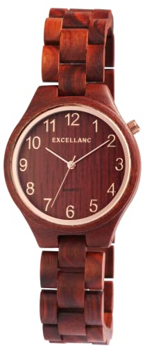 Excellanc Damen-Holzuhr Faltschließe Analog Quarz 1800236 (rotes Sandelholz) von Excellanc
