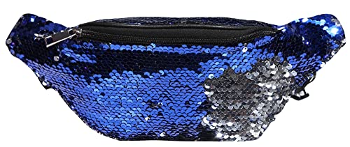 Excellanc – Gürteltasche Bauchtasche mit Pailletten blau für Herren und Damen Geschenkidee Karneval Fasching 80er 90er von Excellanc
