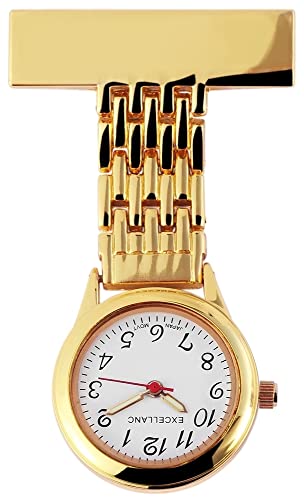 Excellanc Damen Krankenschwester Schwestern Uhr Weiß Gold Analog Ansteckuhr 9460002500010 von Excellanc