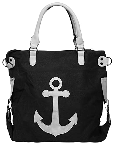 Excellanc Damen-Schultertasche Anker Textil Reißverschluss 3600215 (schwarz) von Excellanc