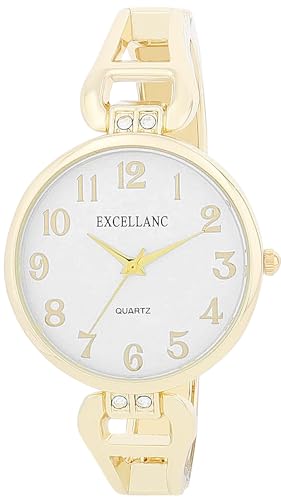 Excellanc Damen-Spangenuhr Armreif-Metallarmband lesbare Ziffern Analog Länge 15 cm Quarz-Armbanduhr Geschenkidee für Frauen (Gold) von Excellanc
