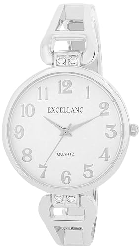 Excellanc Damen-Spangenuhr Armreif-Metallarmband lesbare Ziffern Analog Länge 15 cm Quarz-Armbanduhr Geschenkidee für Frauen (Silber) von Excellanc