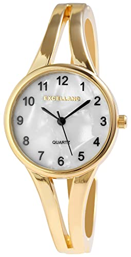 Excellanc Damen-Spangenuhr Metall Armreif Perlmutt Zifferblatt Länge 18 cm goldfarbig weiß Perlmutt Quarz-Armbanduhr von Excellanc