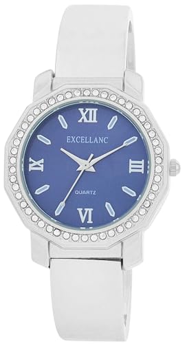 Excellanc Damen-Spangenuhr Metall Armreif Römischen Ziffern Länge 15 cm Quarz-Armbanduhr Geschenkidee für Frauen (Silber/Blau) von Excellanc