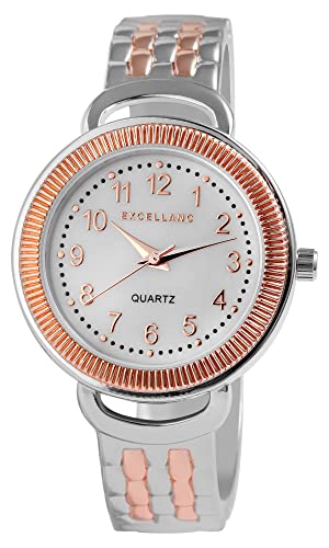 Excellanc Damen-Spangenuhr Metall Perlmutt Mode Elegant Analog Quarz 1800234 (silberfarbig roségoldfarbig) von Excellanc