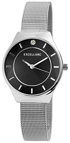 Excellanc Damen-Uhr Analog Quarz Milanaise Armband Edelstahl Mesh 1300011 von Excellanc
