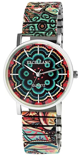 Excellanc Damen-Uhr Armbanduhr Zugarmband Zugband Edelstahl bunt 1700075 (bunt, grün) von Excellanc