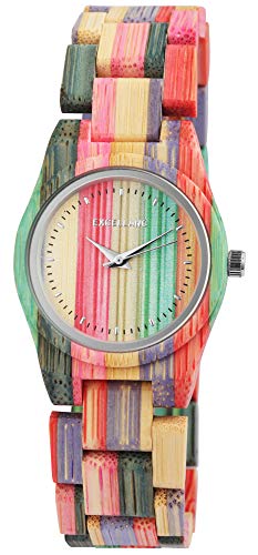Excellanc Damen - Uhr Bambus Holzarmband Holzuhr Armbanduhr Faltschließe Quarz 1800193 von Excellanc
