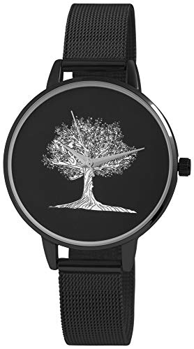 Excellanc Damen-Uhr Baum Milanaisearmband Edelstahl Quarz Analog 1300026 (schwarz/silberfarbig) von Excellanc